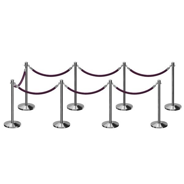 Montour Line Stanchion Post and Rope Kit Pol.Steel, 8 Crown Top 7 Purple Rope C-Kit-8-PS-CN-7-PVR-PE-PS